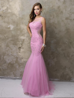 US$165.99 2016 Pink Mermaid Scoop Sleeveless Beads Appliques Zipper Tulle Floor Length