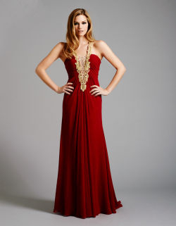 US$173.99 2015 Side Zipper Straps Red Beading Chiffon Court