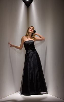 US$168.99 2015 Sleeveless Zipper Jacket Strapless Black Satin Chiffon Floor Length