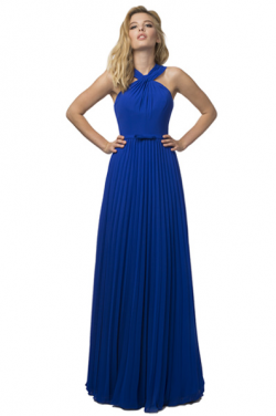 US$162.99 2016 Straps Blue Ruched Zipper A-line Chiffon Floor Length Sleeveless