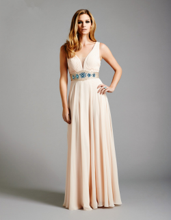 US$178.99 2015 V-neck Crystals Chiffon Sleeveless Floor Length