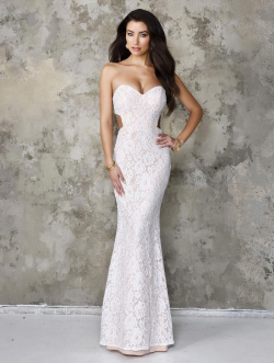 US$159.99 2016 White Ruched Blue Sheath Sweetheart Sleeveless Open Back Lace Floor Length