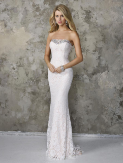 US$159.99 2016 White Sheath Strapless Sleeveless Crystals Zipper Lace Floor Length