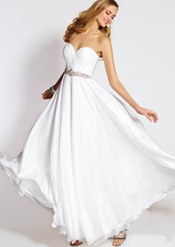 US$145.99 2015 White Zipper Sweetheart Beading Chiffon Ruched Floor Length