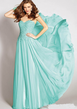 US$145.99 2015 Zipper Sweetheart Chiffon Blue Appliques Floor Length