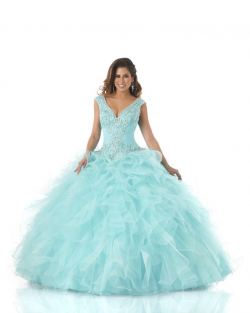 US$229.99 2015 Floor Length Blue V-neck Crystals Ruffled Tulle Lace Up Sleeveless