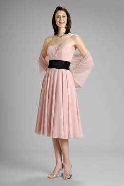 US$155.99 2015 Pink Ribbon Strapless Chiffon Shawl Sleeveless Knee Length