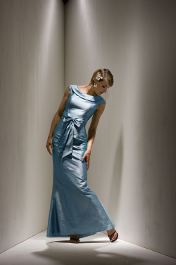 US$168.99 2015 Scoop Satin Buttons Bow Sleeveless Floor Length Sheath