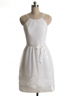 US$157.99 2015 Straps White Bowknot Chiffon Sleeveless Zipper Ruched Short Length