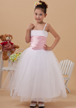 US$99.99 2015 Tulle Spaghetti Straps Zipper Ribbon Sleeveless White Tea Length Ball Gown