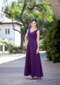 US$167.99 2015 V-neck Purple Sleeveless Chiffon Floor Length Ruched