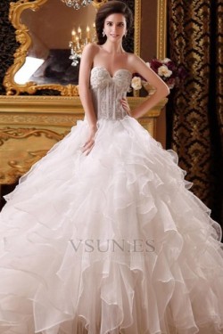 Vestido de novia princesa Corpiño Acentuado con Perla Hasta el suelo Pomposo – vsun.es