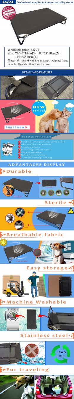 Metal elevated dog cot bed replaceable fabric Factory wholesale for camping travelling