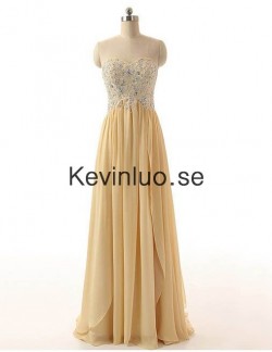 En-Linje Älskling Guld Chiffon Balklänningar [DK-721] – 1531.87kr : Kevinluo.se!