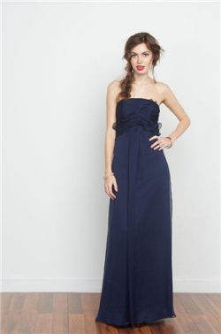 US$141.99 2016 A-line Strapless Chiffon Ruched Zipper Floor Length Sleeveless Navy