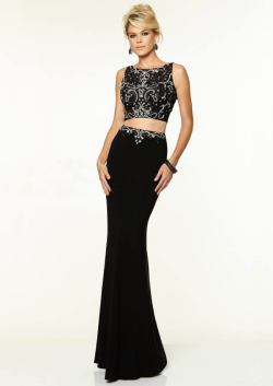 US$165.99 2015 Beading Black White Blue Open Back Scoop Floor Length Chiffon