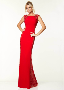 US$168.99 2015 Beading Red Black Tulle Chiffon Scoop Floor Length Sleeveless