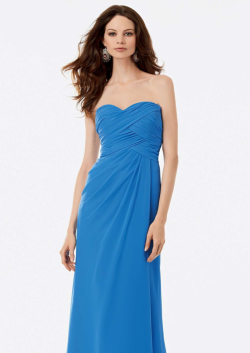 US$132.99 2015 Blue Sweetheart Sleeveless Ruched Chiffon Floor Length