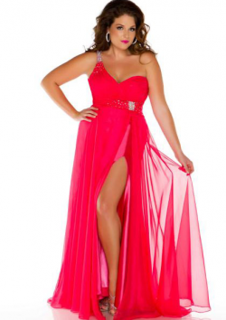 US$150.99 2015 Chiffon Split Front Sleeveless Royal Blue Watermelon One Shoulder Floor Length