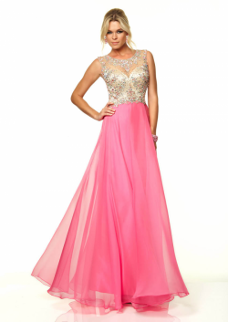 US$168.99 2015 Fuchsia Blue Beading Open Back Scoop Floor Length Chiffon