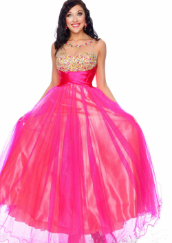 US$188.99 2015 Fuchsia Scoop Blue Sleeveless Zipper V-back Crystals Tulle Floor Length Ball Gown