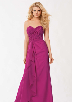 US$134.99 2015 Fuchsia Sweetheart Ruched Sleeveless Chiffon Floor Length