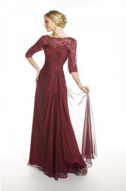 US$155.99 2015 3/4 Length Sleeves Scoop Zipper Chiffon Lace Floor Length