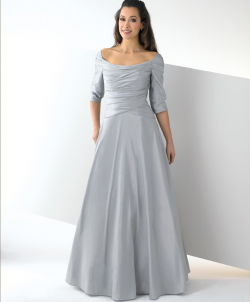 US$168.99 2015 3/4 Length Sleeves Scoop Zipper Grey Taffeta Floor Length