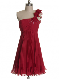 US$165.99 2015 One Shoulder Flowers Ruched Burgundy Chiffon Short Length