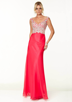 US$178.99 2015 Red Blue Appliques Crystals Open Back V-neck Floor Length Chiffon