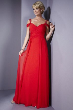 US$159.99 2015 Red Straps Sleeveless V-back Shawl Chiffon Floor Length