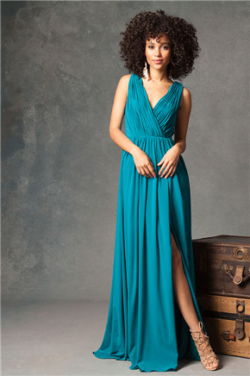 US$140.99 2016 Ruched Floor Length Split-front V-back A-line V-neck Chiffon Sleeveless