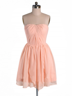 US$163.99 2015 Ruched Sleeveless Chiffon Strapless Zipper Short Length