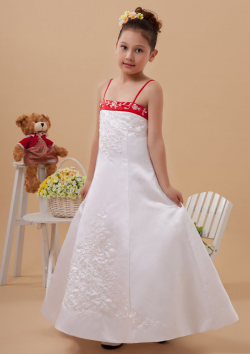 US$105.99 2015 Satin Buttons Appliques White Tea Length Spaghetti Straps Sleeveless