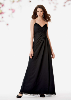 US$138.99 2015 Spaghetti Straps Sleeveless Black Ruched Chiffon Floor Length