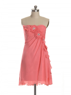 US$168.99 2015 Strapless Chiffon Flowers Sleeveless Ruched Short Length