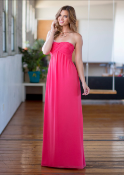 US$137.99 2015 Strapless Fuchsia Ruched Floor Length Chiffon Sleeveless