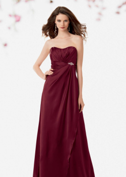 US$138.99 2015 Strapless Sleeveless Burgundy Ruched Chiffon Floor Length