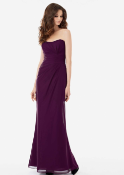 US$138.99 2015 Strapless Sleeveless Ruched Grape Chiffon Floor Length