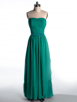 US$168.99 2015 Strapless Zipper Green Chiffon Sleeveless Ruched Floor Length