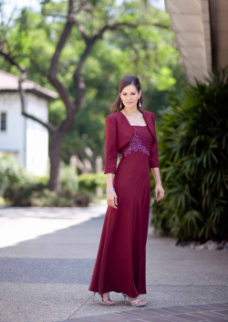 US$167.99 2015 Straps Burgundy Jacket Appliques Beading Sleeveless Chiffon Floor Length