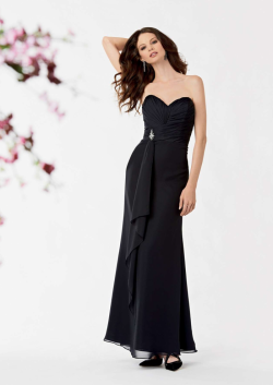 US$138.99 2015 Sweetheart Sleeveless Black Ruched Chiffon Floor Length