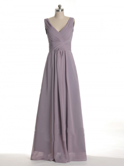 US$168.99 2015 V-neck V-back Zipper Grey Sleeveless Chiffon Ruched Floor Length