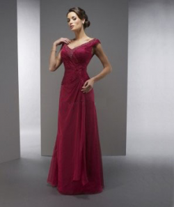 US$153.99 2015 Zipper Cap Sleeves V-neck V-back Chiffon Burgundy Floor Length