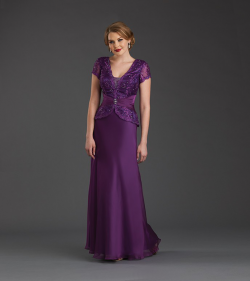 US$158.99 2015 Zipper V-neck V-back Chiffon Purple Red Short Sleeves Beading Floor Length