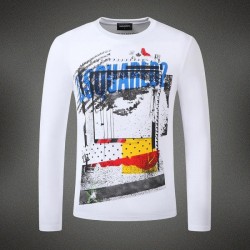 Dsquared2 Men DL04 Grafitti Print Long Sleeves T-Shirt White