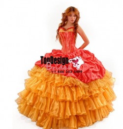 Gorgeous Coral orange organza taffeta pick up corset puffy new 2017 sweet 15 quinceanera dress