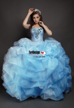 2017 New Beaded Rhinestones Sweet 15 Ball Gown Blue Satin Organza Prom Dress Gown Vestidos De 15 ...