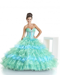 2017 New Beaded Sweet 15 Ball Gown Blue and Mint Satin Organza Prom Dress Gown Vestidos De 15 Anos