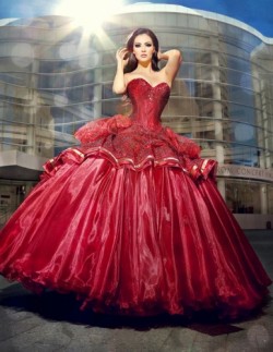 2017 New Beaded Sweet 15 Ball Gown Burgundy Satin Organza Prom Dress Gown Vestidos De 15 Anos